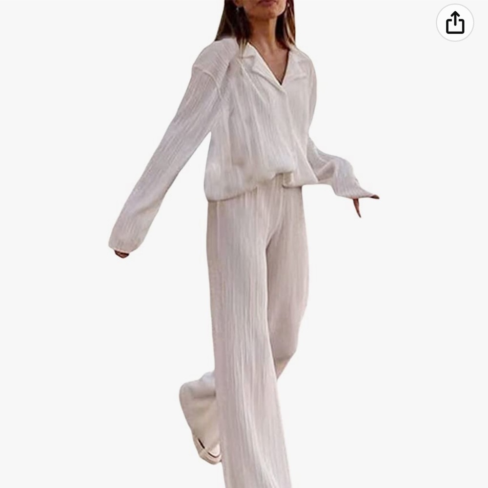 Amazon Two Piece White Plisse Set